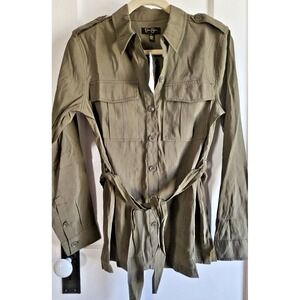 NWT JESSICA SIMPSON Jessa green‎ tie front military shacket woman Sz S